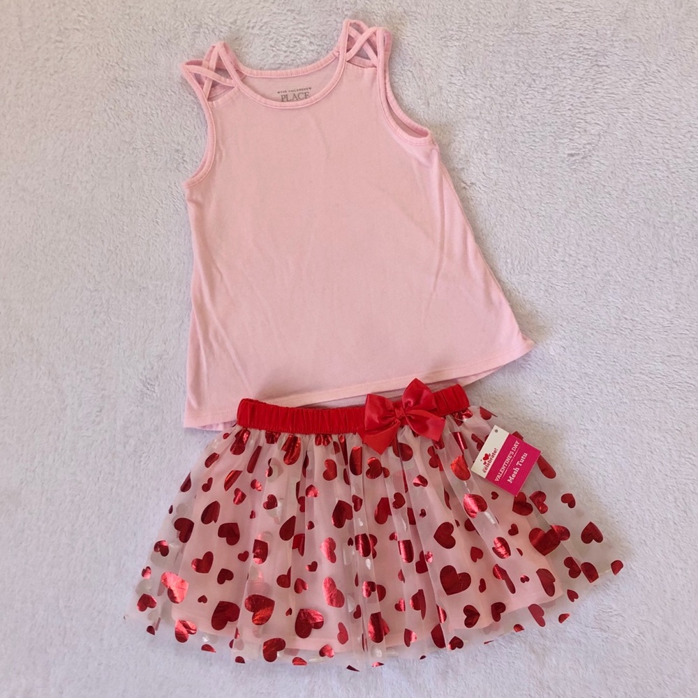 Pink tank top and heart mesh tutu skirt
